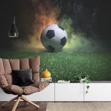 Fototapete mit einem magischen Fußball in einem abstrakten Stil in einem Wohnzimmer.