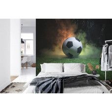 Fototapete mit einem magischen Fußball in einem abstrakten Stil in einem Schlafzimmer.
