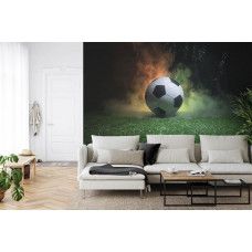 Fototapete mit einem magischen Fußball in einem abstrakten Stil in einem Wohnzimmer.
