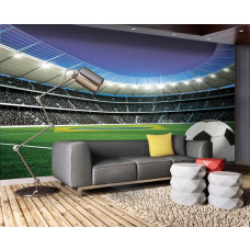Fototapete mit brasilianischer Flagge in einem Fußballstadion, geeignet für ein Jugendzimmer.