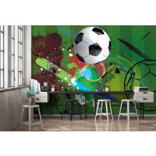 Eine Fototapete mit Fußball Street Art im Graffiti-Stil, energiegeladen und bunt, geeignet für ein Spielzimmer.