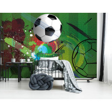 Eine Fototapete mit Fußball Street Art im Graffiti-Stil, verspielt und dynamisch, für ein Jungenzimmer.