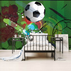 Eine Fototapete mit Fußball Street Art im Graffiti-Stil, mit bunten Designs für das Kinderzimmer.
