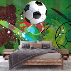 Eine Fototapete mit Fußball Street Art im Graffiti-Stil, mit sportlichen Details, perfekt für ein Schlafzimmer.