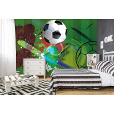Eine Fototapete mit Fußball Street Art im Graffiti-Stil, mit lebendigen Mustern für das Jugendzimmer.