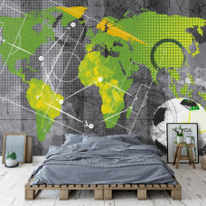 Eine Fototapete mit einer Fußballtaktik als Graffiti-Wandbild, geeignet für ein Schlafzimmer.