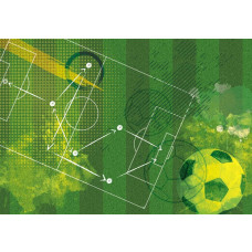 Fototapete von einer Fußball-Taktikbesprechung im Graffiti-Stil, geeignet für Kinderzimmer.