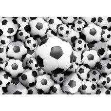 Fußbälle in einem 3D-Effekt auf einer Fototapete für Kinder dargestellt.