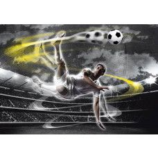 Fototapete mit einem Fußballer in Aktion bei einer Drehung auf dem Spielfeld im Stadion.