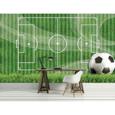 Fototapete mit Gras und Fußballfeld, geeignet für Kinderzimmer, Jugendzimmer und Schlafzimmer.