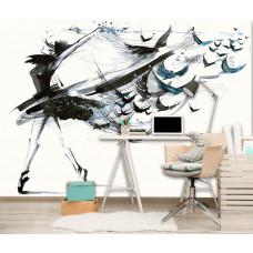 Fototapete mit Ballett tanzenden Vögeln und Raben im Kinderzimmer.