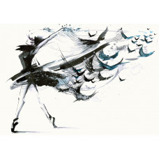 Fototapete mit Ballett tanzenden Vögeln und Raben im Kunststil, mit malerischen Raben.