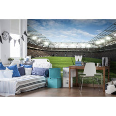 Fototapete eines belebten Fußballstadions, bringt Energie in ein Kinderzimmer.