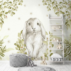 Fototapete mit fröhlichen Waldtieren in einer malerischen Harmonie. Ideal für ein Kinderzimmer mit einem abenteuerlichen und verspielten Look.