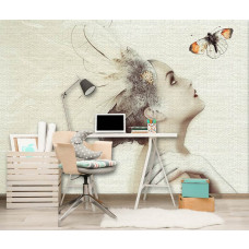 Fototapete mit einer Frau und einem Schmetterling für das Kinderzimmer.