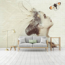 Fototapete mit einer Frau und einem Schmetterling für das Wohnzimmer.