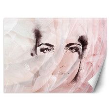 Fotobehang met vrouwelijk gezicht in roze tinten