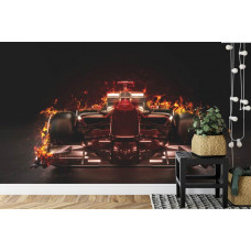 Fototapete eines feurigen Formel-1-Autos für ein cooles Kinderzimmer.