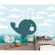 Eine Fototapete mit einem Wal im Meer-Thema für das Babyzimmer und das Zimmer eines Jungen.