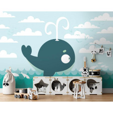 Eine Fototapete mit einem Wal im Meer-Thema für das Babyzimmer und das Spielzimmer.