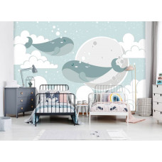 Eine Fototapete mit Walen für Kinder im Baby- und Kinderzimmer.