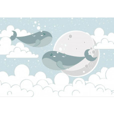Fototapete mit Walen, perfekt für Kinder- und Babyzimmer.