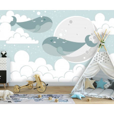 Eine Fototapete mit Walen für Kinder im Kinderzimmer.