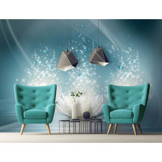 Eine Fototapete mit abstrakten Seerosen in einem künstlerischen floralen Stil.