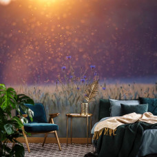 Fototapete mit einer weiten Graslandschaft für das Schlafzimmer.