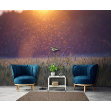 Fototapete mit einer weiten Graslandschaft für das Wohnzimmer.