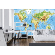 Eine Fototapete einer Weltkarte mit verschiedenen Ländern und Städten.