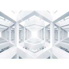 Weißer Raum, 3D-Fototapete mit geometrischen Formen und einem futuristischen Design.