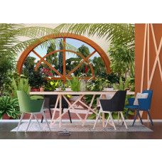 Eine Fototapete eines Wintergartens mit Pflanzen und Blumen für das Esszimmer.