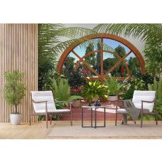 Eine Fototapete eines Wintergartens mit Pflanzen und Blumen für das Wohnzimmer.