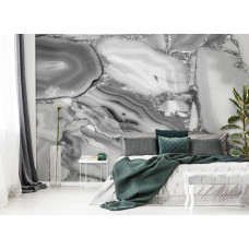 Eine weiße und graue Marmor-Fototapete im Industriedesign, geeignet für ein Schlafzimmer.