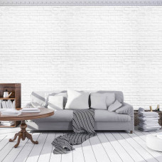 Eine industrielle Fototapete mit einer weißen Wand für das Wohnzimmer.