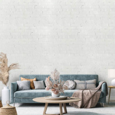 Eine industrielle Fototapete mit einer weißen Ziegelwand für das Wohn- und Schlafzimmer.