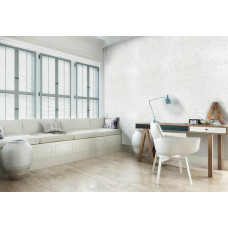 Eine Fototapete mit einer weißen Ziegelwand für das Wohnzimmer.