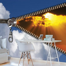 Eine Fototapete mit einer Luftlandschaft und kunstvollen Details, geeignet für ein Büro.