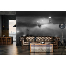 Eine Fototapete mit Wolkenkratzern in der Nacht in New York, mit Wolken in der Männerhöhle.