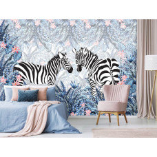 Eine Fototapete mit einem abstrakten Zebra in kunstvollem Design, ideal für ein Schlafzimmer.