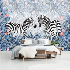 Eine Fototapete mit einem abstrakten Zebra in einem einzigartigen Schlafzimmerstil.
