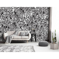 Eine Fototapete mit einem mzaļek eines Zebras, geeignet für ein Kinderzimmer...