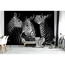 Fototapete mit Zebras in einem Tiermuster im Wohnzimmer.