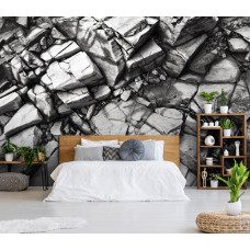 Eine Fototapete mit silbernen Felsen und Steinen für das Schlafzimmer.