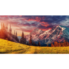 ein sonniger Tag in den Alpen, wo Berge und Natur auf einer lebendigen Fototapete zusammenkommen.