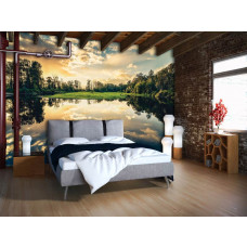 Fototapete Sonnenuntergang am See in einer Landschaft für das Schlafzimmer.