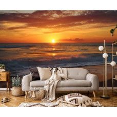 Fototapete Sonnenuntergang am Meer mit Naturlandschaft auf Vliestapete im Wohnzimmer.
