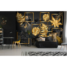 Eine Fototapete von Schwarzgold Blätter Schönheit abstrakte Kunst für ein Jugendzimmer.