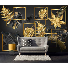 Eine Fototapete von Schwarzgold Blätter Schönheit abstrakte Kunst für das Wohnzimmer.